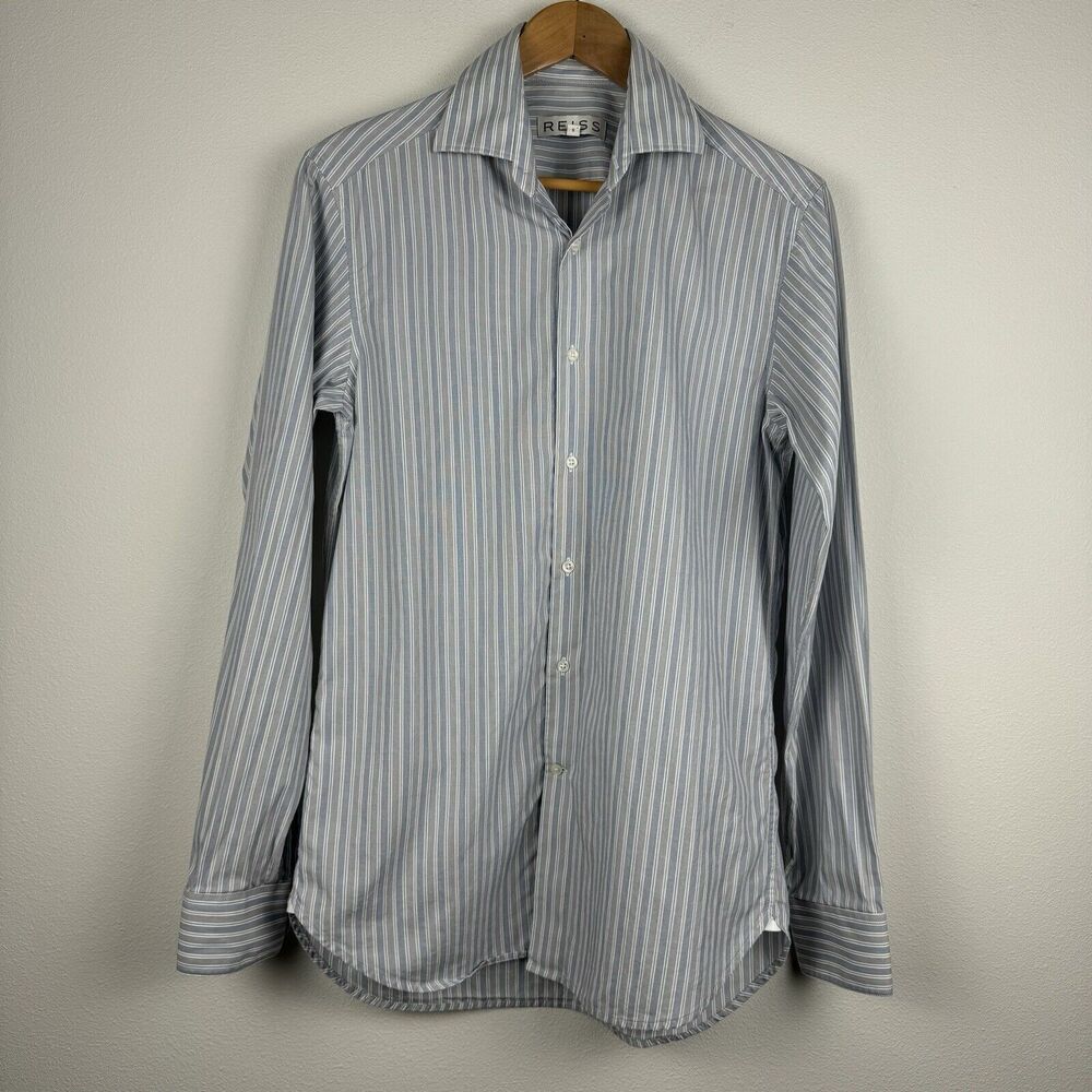 Reiss Long Sleeve Button Up Shirt Light Blue Striped Size Small Dress Preppy